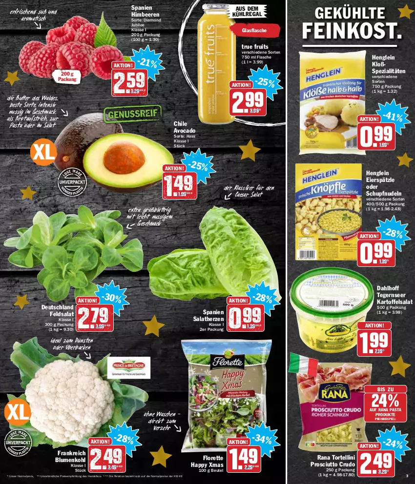 Aktueller Prospekt Aez - Prospekte - von 20.12 bis 24.12.2021 - strona 3 - produkty: aufstrich, aus dem kühlregal, avocado, beere, beeren, beutel, blume, blumen, blumenkohl, brot, brotaufstrich, butter, eier, eierspätzle, eis, elle, feinkost, feldsalat, flasche, florette, glasflasche, henglein, himbeer, himbeere, himbeeren, kartoffel, kartoffelsalat, kühlregal, mac, nudel, nudeln, nuss, pasta, prosciutto, prosciutto crudo, Rana, regal, reis, rel, salat, salatherzen, Spezi, Tegernseer, teller, tender, Ti, tisch, torte, tortellini, true fruits, xmas