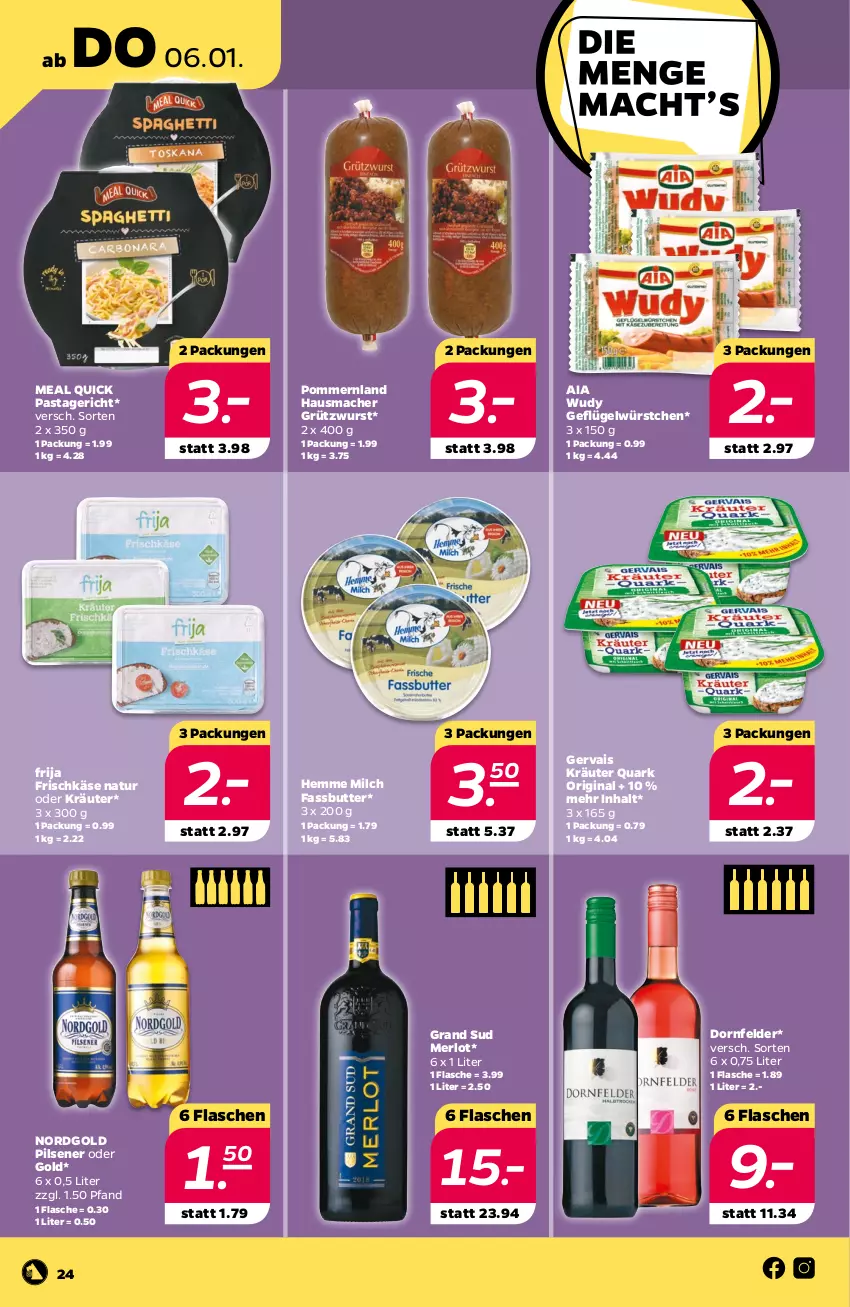 Aktueller Prospekt Netto - Angebote ab Montag - von 03.01 bis 08.01.2022 - strona 26 - produkty: butter, dornfelder, flasche, frischkäse, Geflügel, gervais, gin, grand sud, Hausmacher, Käse, kräuter, mac, merl, merlot, milch, natur, oder kräuter, pasta, Pastagericht, pils, pilsener, quark, wurst, würstchen