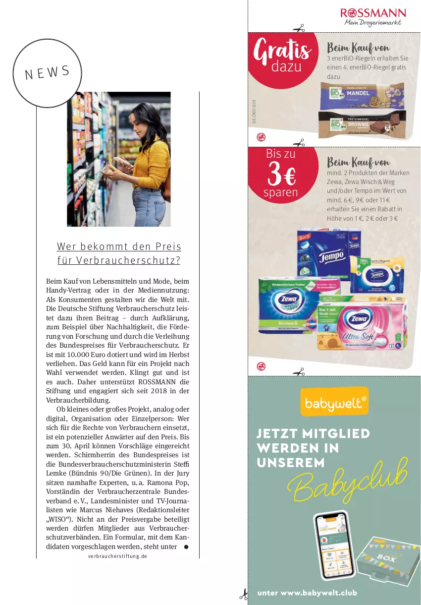 Aktueller Prospekt Rossmann - Prospekte - von 01.04 bis 30.04.2024 - strona 95 - produkty: bio, eis, elle, ente, erde, Handy, lebensmittel, leine, Mode, pril, Rauch, reis, riegel, rwe, Tempo, Ti, zewa