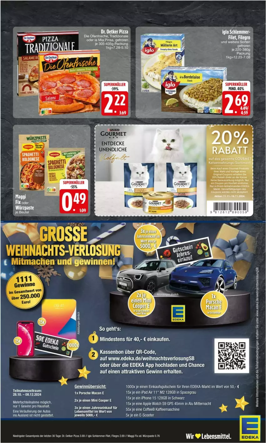 Aktueller Prospekt Edeka - Prospekte - von 11.11 bis 16.11.2024 - strona 2 - produkty: Apple, Apple Watch, auto, bolognese, coupon, coupons, deka, Dr. Oetker, eis, ente, filegro, gin, GPS, gutschein, iglo, ipad, ipad air, iphone, kaffee, kaffeemaschine, katzennahrung, lebensmittel, maggi, maggi fix, Ofen, pizza, reis, tee, Ti, tradizionale, ZTE