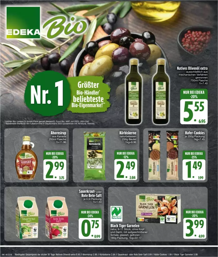 Aktueller Prospekt Edeka - Prospekte - von 11.11 bis 16.11.2024 - strona 20 - produkty: auer, bett, bio, cookie, cookies, eis, flasche, garnelen, hafer, Kraut, Kürbis, kürbiskerne, lack, natives olivenöl, natur, olive, oliven, olivenöl, olivenöl extra, reis, rote bete, saft, Sauerkraut, Schal, Schale, schnitten, sirup, tee, Ti, ZTE