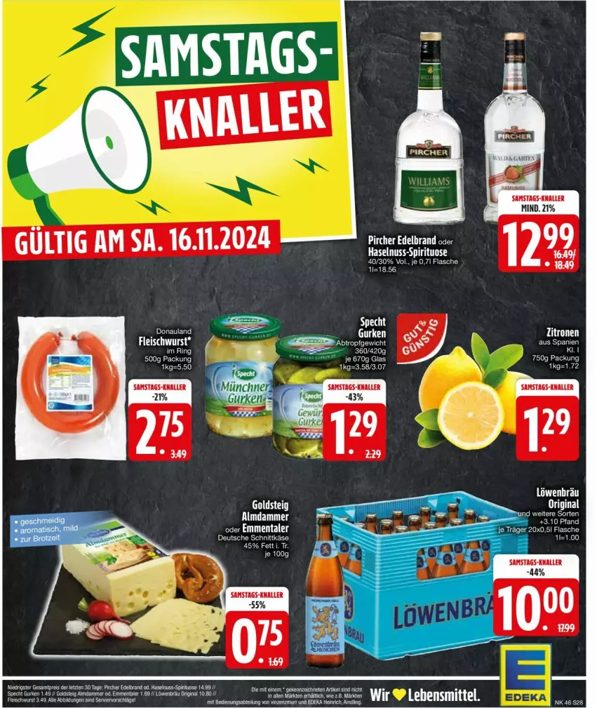 Aktueller Prospekt Edeka - Prospekte - von 11.11 bis 16.11.2024 - strona 30 - produkty: eis, elle, flasche, fleisch, fleischwurst, gin, goldsteig, Käse, ritter, schnittkäse, tee, wurst, zitrone, zitronen