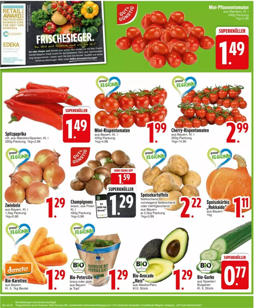 Aktueller Prospekt Edeka - Prospekte - von 11.11 bis 16.11.2024 - strona 4 - produkty: avocado, beutel, bio, bio-karotten, braun, champignon, champignons, champignons braun, eis, gurke, karotten, Kürbis, LG, mehl, mini-rispentomaten, paprika, paprika rot, rispentomaten, Spitzpaprika, tomate, tomaten, topf, Yo, zwiebel, zwiebeln