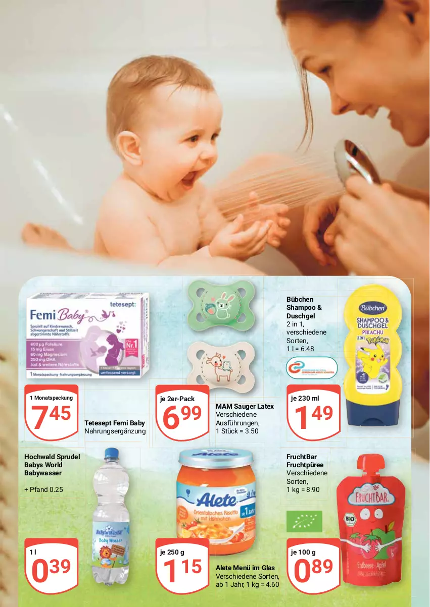 Aktueller Prospekt Globus - Prospekte - von 17.04 bis 22.04.2023 - strona 2 - produkty: Babywasser, bübchen, duschgel, frucht, hochwald, mam, püree, shampoo, Sprudel, wasser