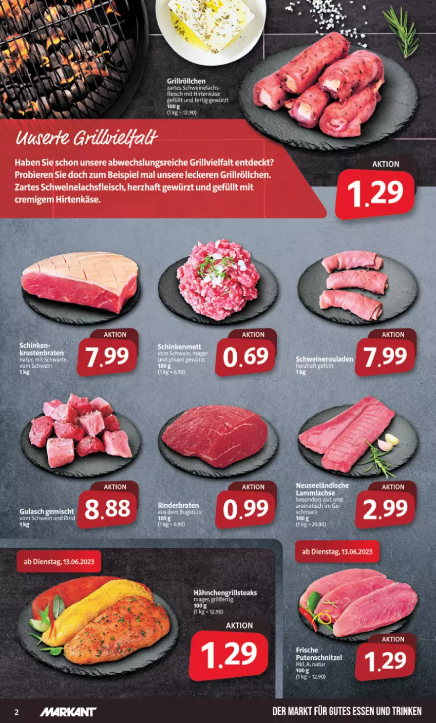 Aktueller Prospekt Markant - Prospekte - von 12.06 bis 17.06.2023 - strona 2 - produkty: bier, Biere, eis, ente, grill, gutes essen, hirtenkäse, Käse, lachs, schwein, schweine, Schweinelachs, steak, steaks, tee, Ti, wein, weine