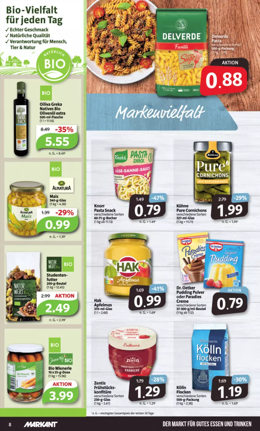 Aktueller Prospekt Markant - Prospekte - von 12.06 bis 17.06.2023 - strona 8 - produkty: Becher, beutel, bio, creme, Dr. Oetker, eis, ente, knorr, knorr pasta, konfitüre, Kühne, mac, mais, natur, Paradies Creme, pasta, pasta snack, pudding, reis, snack, Ti, wiener, zentis, ZTE