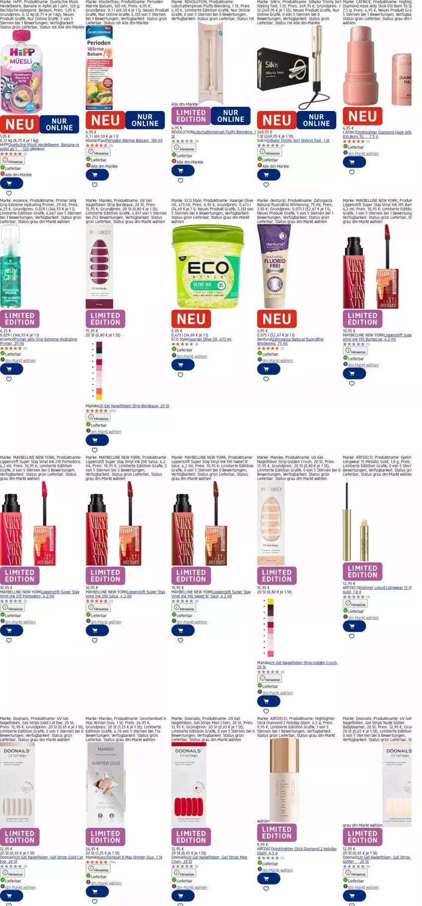 Aktueller Prospekt Dm Drogerie - Prospekte - von 08.12 bis 17.12.2025 - strona 19 - produkty: apfel, balsam, banane, barbecue, beere, eier, eis, Eyeliner, geschenkset, heidelbeere, hipp, Lippenstift, Maybelline, müsli, natur, natura, nikon, olive, pasta, Pinsel, reis, Salsa, sim, tee, Ti, Yo, zahnpasta