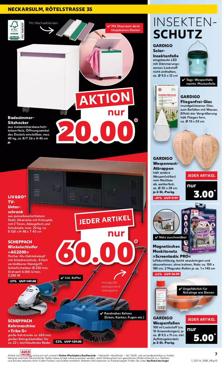 Aktueller Prospekt Kaufland - Spezielle Angebote - von 07.07 bis 13.07.2022 - strona 7 - produkty: asti, Bad, Bau, Behälter, beko, Brei, decke, Deckel, eis, erde, gsw, hocker, Holz, insektenschutz, koffer, Laufen, Liege, moskitonetz, ndk, penne, Rauch, ring, Schrank, schuhe, sekt, Ti, tisch, unterschrank, versandkostenfrei, wasser, Winkelschleifer