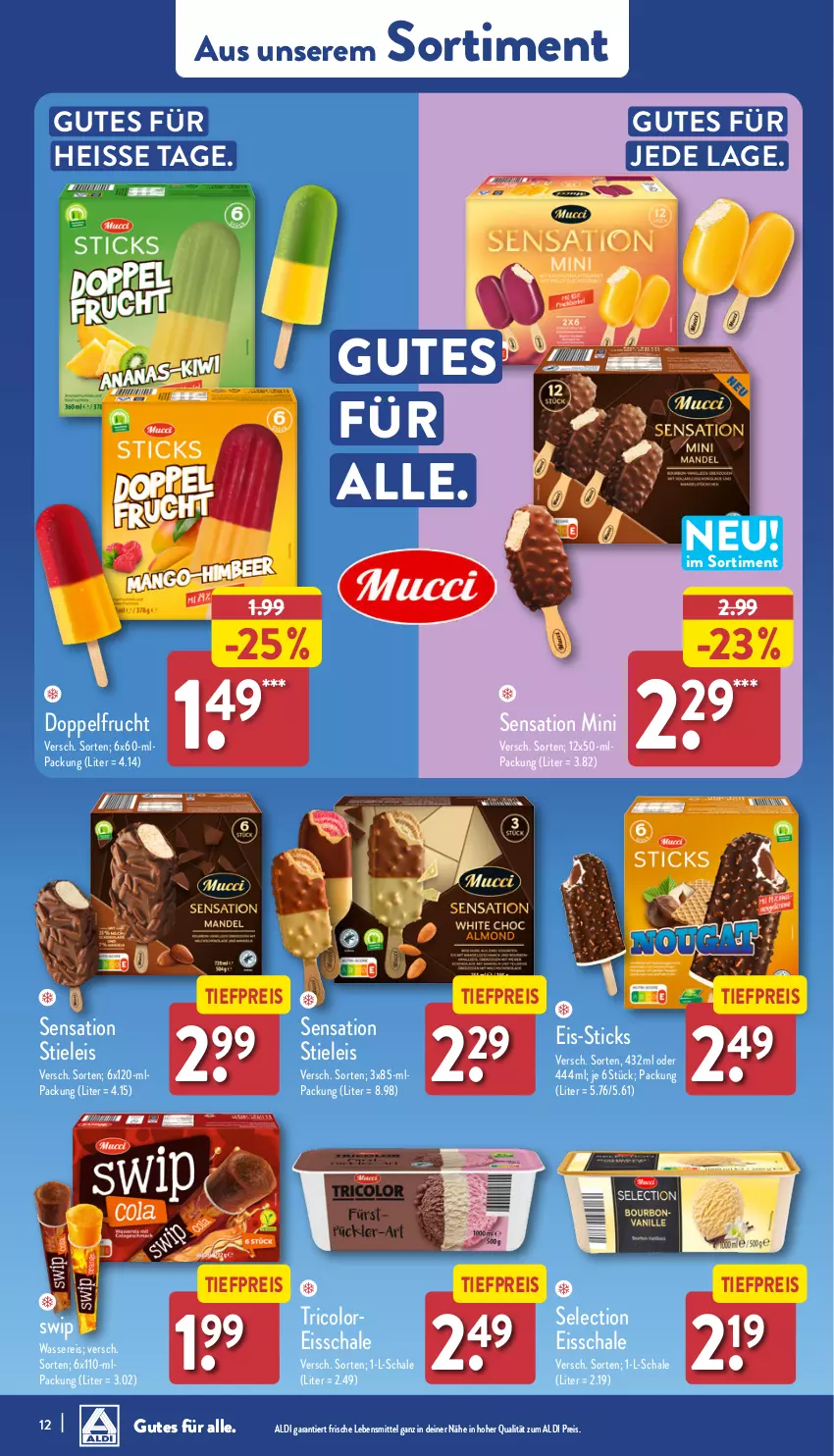 Aktueller Prospekt Aldi Nord - Von Montag - von 10.06 bis 15.06.2024 - strona 12 - produkty: aldi, eis, frucht, lebensmittel, reis, Schal, Schale, Sensation Mini, stieleis, Ti, tiefpreis, wasser, wassereis