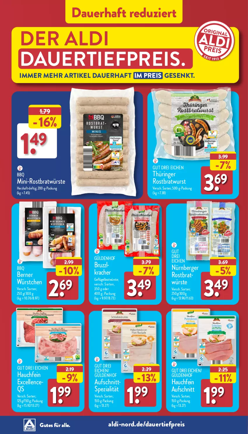 Aktueller Prospekt Aldi Nord - Von Montag - von 10.06 bis 15.06.2024 - strona 36 - produkty: aldi, auer, aufschnitt, Berger, bratwurst, dauertiefpreis, eis, elle, Geflügel, kracher, nürnberger, reis, ring, rostbratwurst, Spezi, thüringer rostbratwurst, Ti, tiefpreis, wurst, würstchen