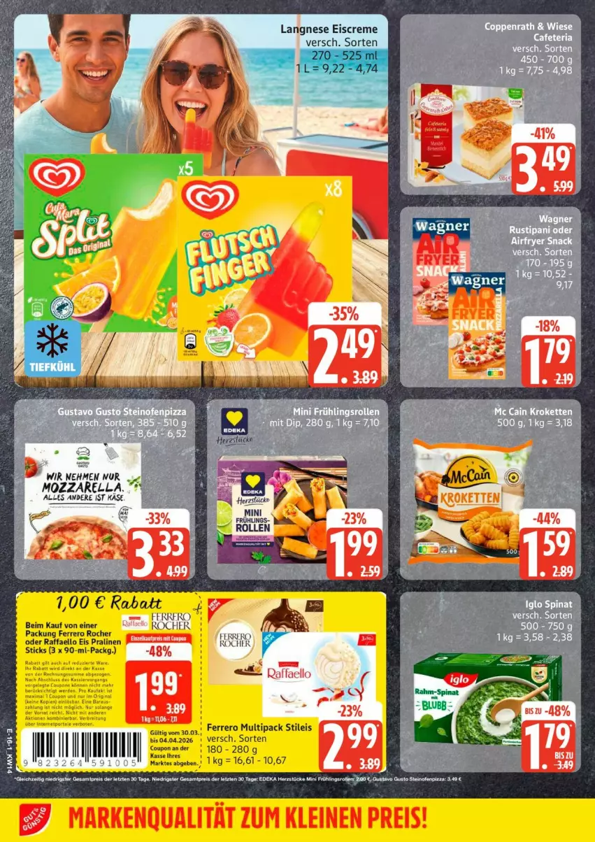 Aktueller Prospekt Edeka - Prospekte - von 30.03 bis 04.04.2026 - strona 18 - produkty: coppenrath, creme, eis, eiscreme, ferrero, Käse, langnese, langnese eis, mozzarella, raffaello, rel, Ti