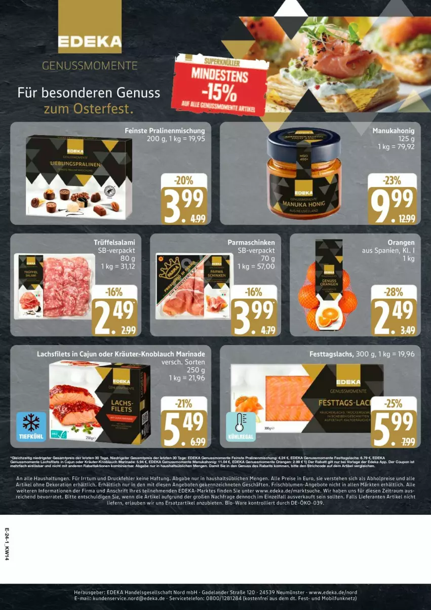 Aktueller Prospekt Edeka - Prospekte - von 30.03 bis 04.04.2026 - strona 29 - produkty: abholpreise, alle artikel ohne dekoration, angebot, angebote, bio, blume, blumen, deka, dekoration, eis, Elan, filet, filets, knoblauch, kräuter, lachs, lachsfilet, lachsfilets, nuk, nuss, oder kräuter, parmaschinken, pralinen, reis, salami, schinken, tee, telefon, Ti, trolli, Trüffel