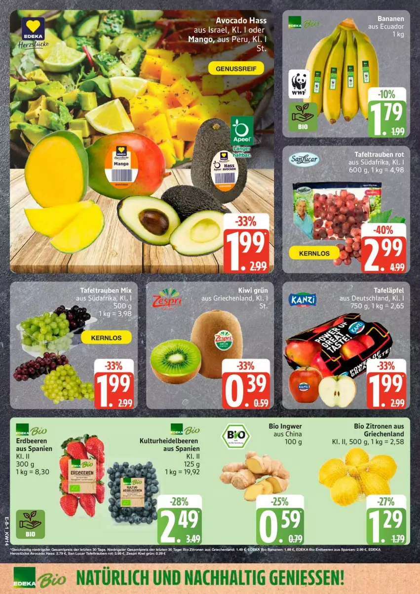 Aktueller Prospekt Edeka - Prospekte - von 30.03 bis 04.04.2026 - strona 8 - produkty: beere, beeren, bio, erdbeere, erdbeeren, heidelbeere, heidelbeeren, ingwer, mango, Ti, zitrone, zitronen