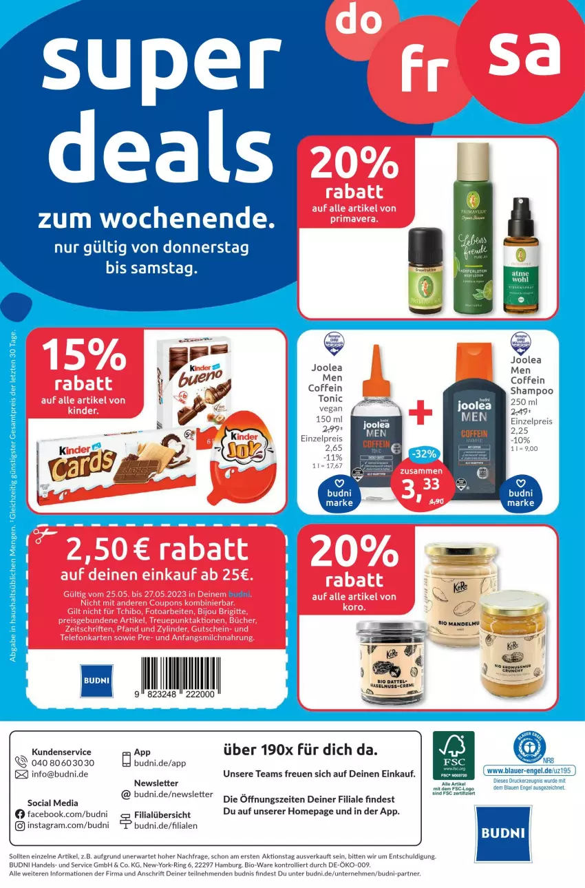 Aktueller Prospekt Budni - Prospekte - von 22.05 bis 27.05.2023 - strona 8 - produkty: asti, auer, bio, coffein, drucker, eis, Engel, haselnuss, kerze, Lotion, mandel, nuss, Omep, reis, rezept, ring, shampoo, Ti, tonic, trolli, Yo, ZTE