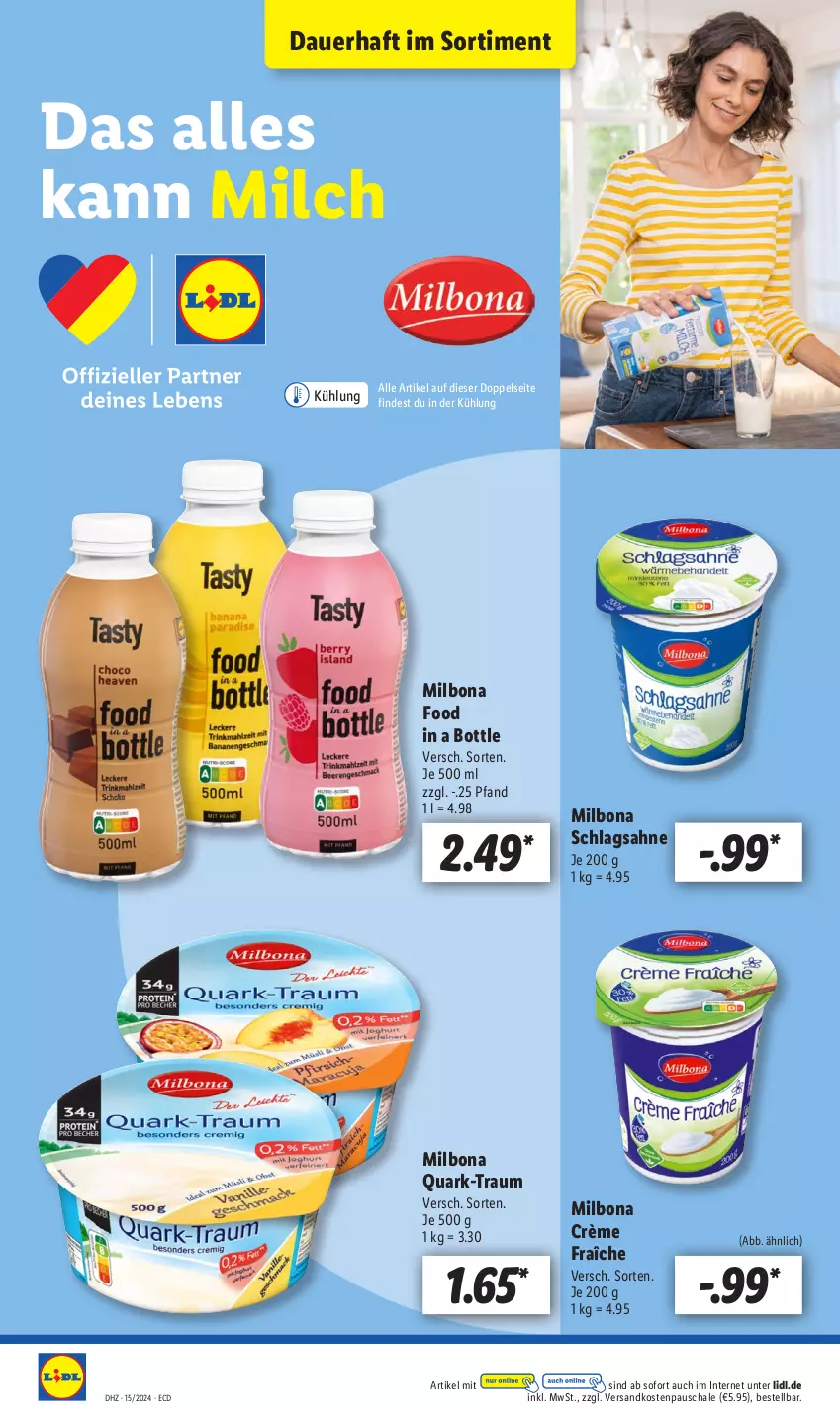 Aktueller Prospekt Lidl - Aktionsprospekt - von 08.04 bis 13.04.2024 - strona 12 - produkty: auer, Bona, crème fraîche, Milbona, milch, ndk, quark, sahne, Schal, Schale, schlagsahne, Ti