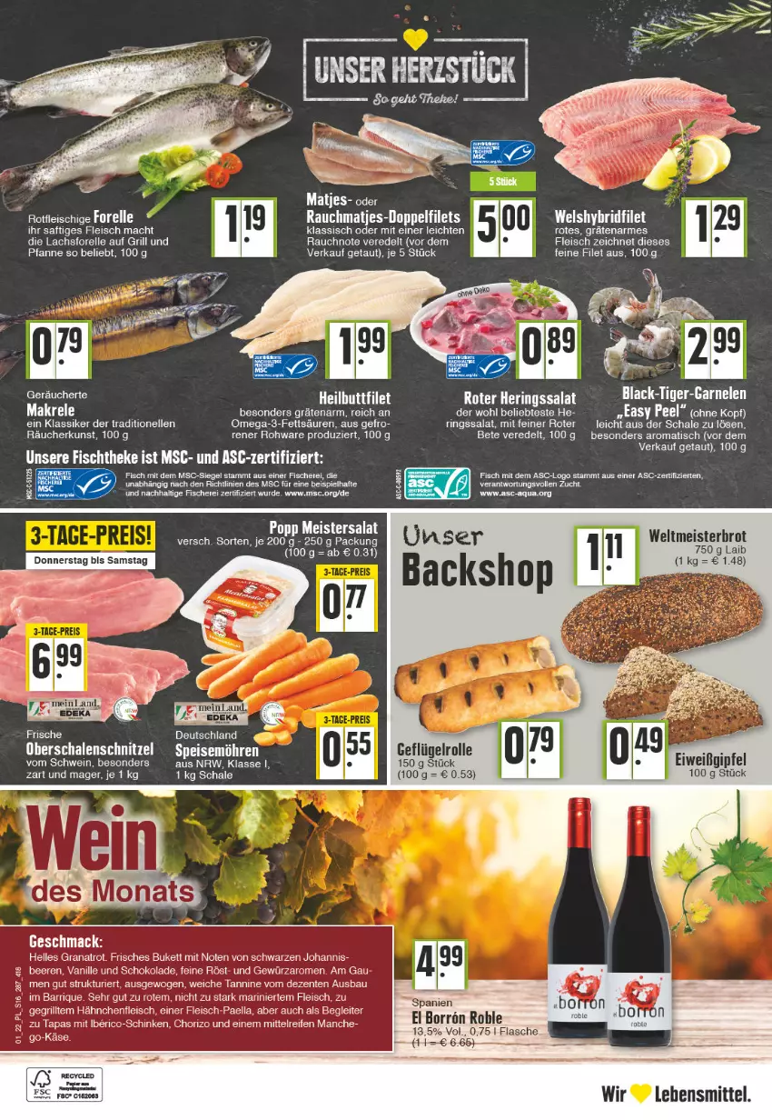 Aktueller Prospekt E Center - Angebote der Woche - von 03.01 bis 08.01.2022 - strona 16 - produkty: Bau, beere, beeren, brot, chorizo, eis, elle, ente, filet, filets, fisch, fische, Fischer, flasche, fleisch, forelle, Geflügel, gewürz, grana, grill, grill und pfanne, Hähnchenfleisch, hering, Herings, lachs, lebensmittel, mac, Makrele, matjes, Meister, möhren, omega, Omega-3, paella, pfanne, Popp, Rana, Rauch, reifen, rel, ring, saft, salat, Schal, Schale, Schere, schinken, schnitzel, schoko, schokolade, schwein, speisemöhren, Tapas, Ti, tisch, und pfanne, usb, vanille, wein, Wels, weltmeisterbrot