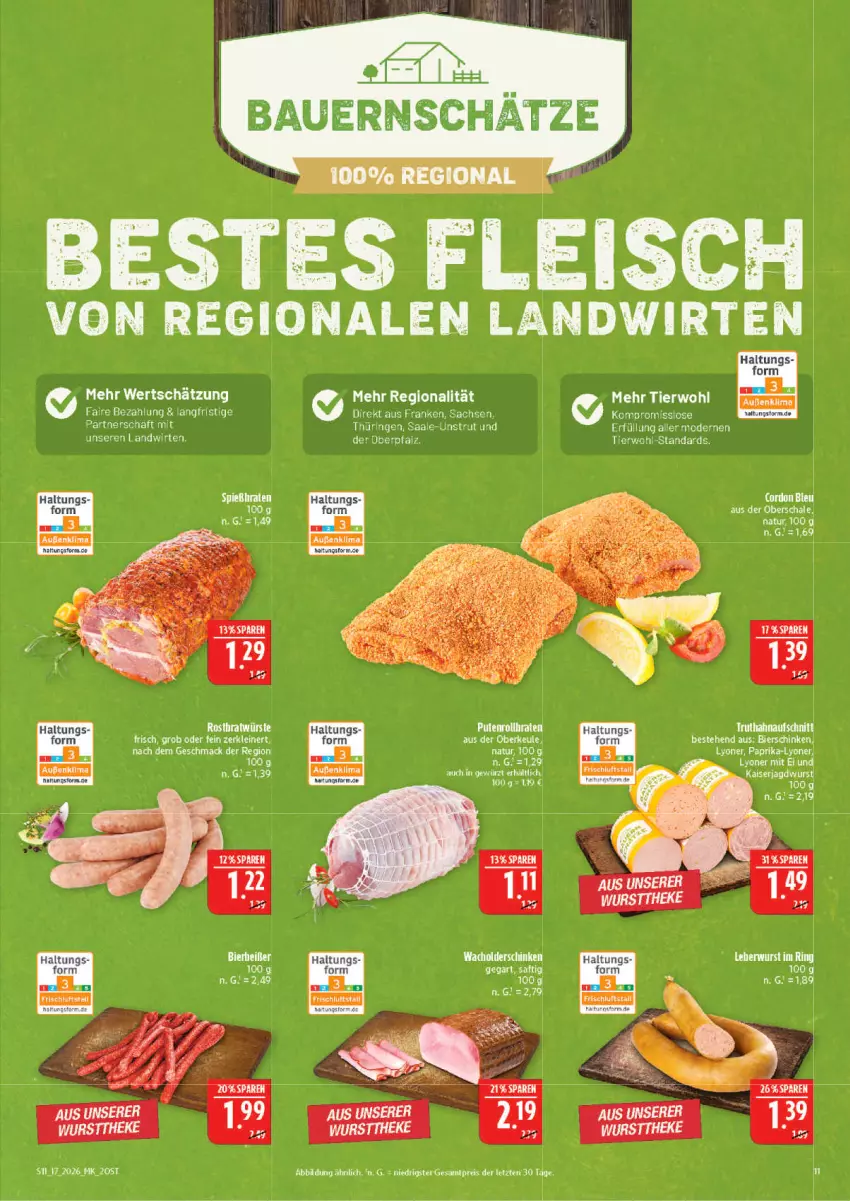 Aktueller Prospekt Marktkauf - Prospekt - von 19.04 bis 25.04.2026 - strona 11 - produkty: auer, Bau, Bauer, bier, bierschinken, eis, fleisch, jagdwurst, lion, Mode, natur, reis, Schal, Schale, schinken, tee, Ti, wurst, ZTE