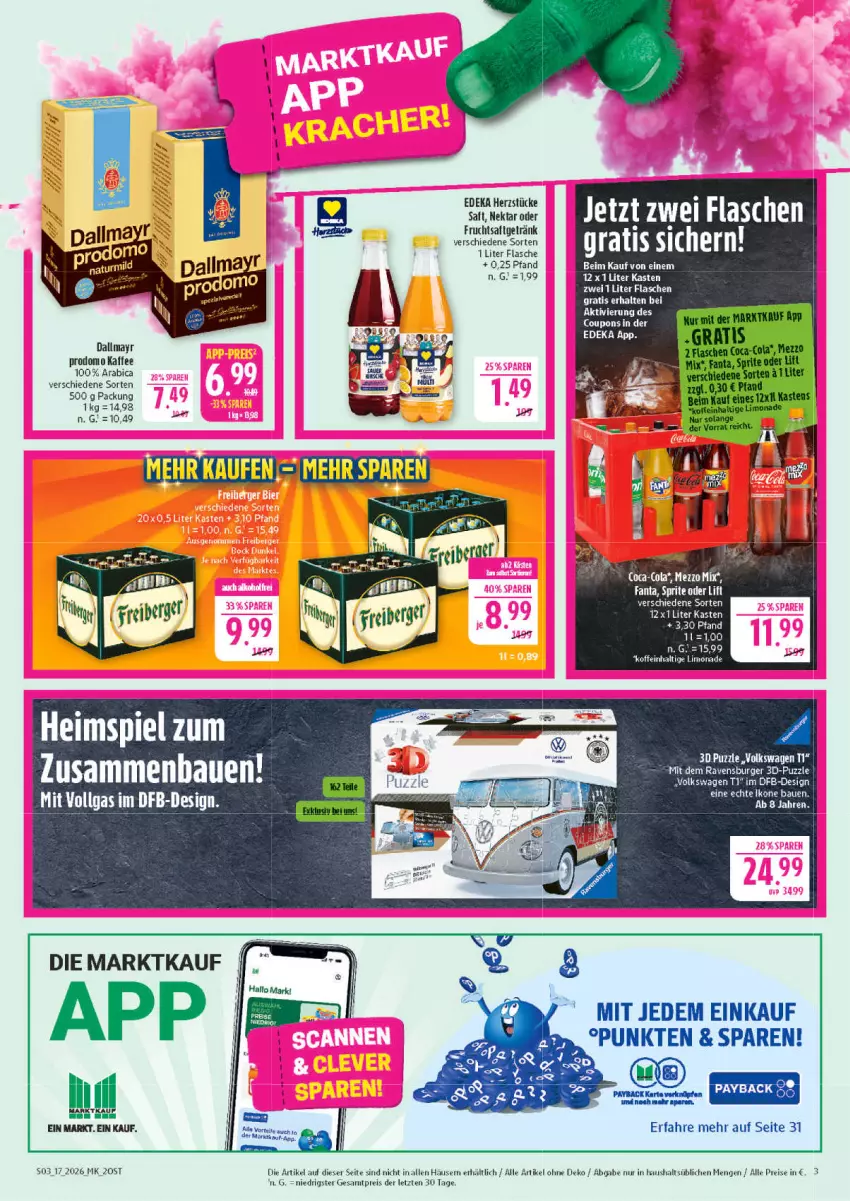 Aktueller Prospekt Marktkauf - Prospekt - von 19.04 bis 25.04.2026 - strona 3 - produkty: bett, burger, eis, flasche, kaffee, limo, limonade, prodomo, Puzzle, ravensburger, reis, Ti, ZTE