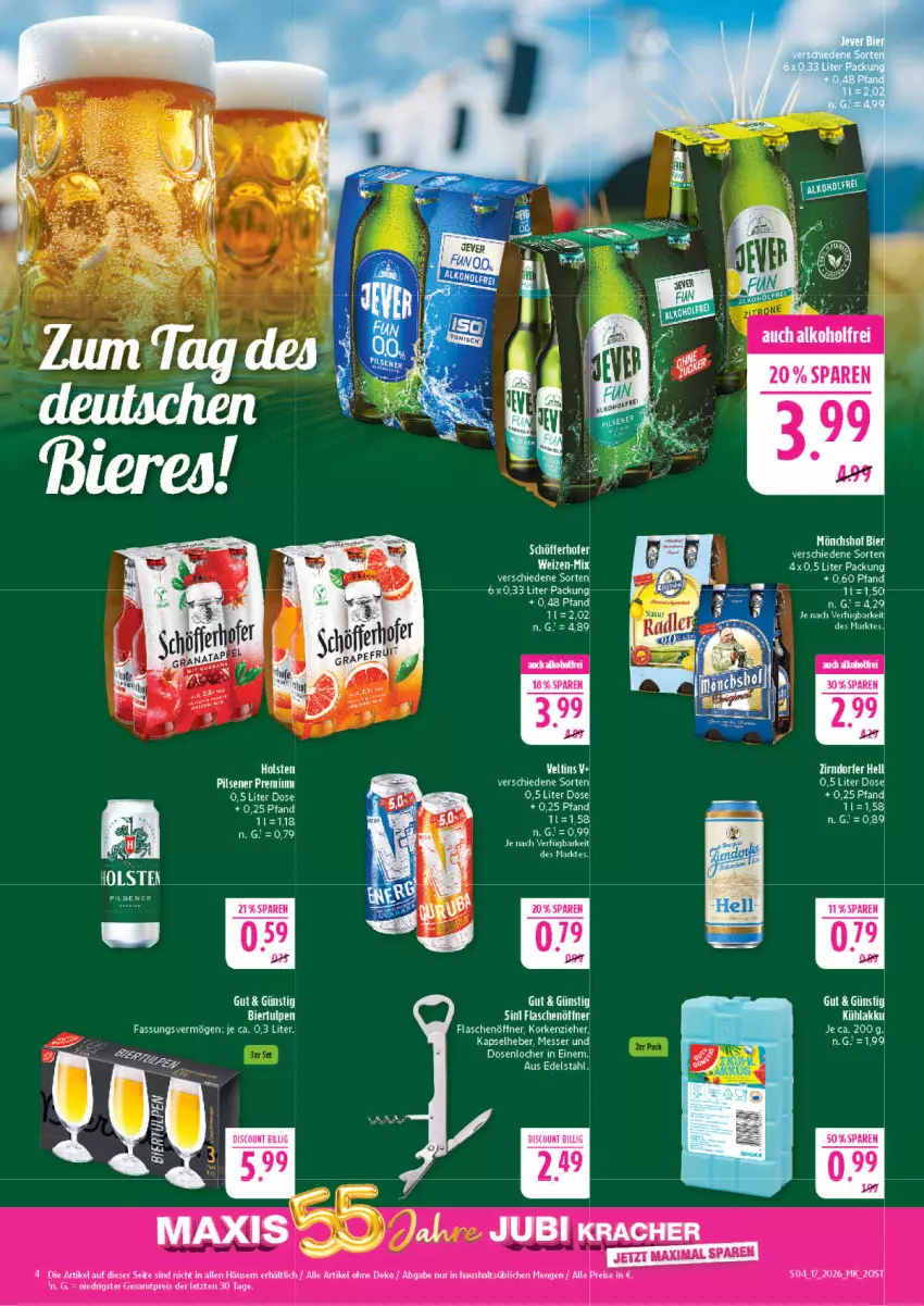 Aktueller Prospekt Marktkauf - Prospekt - von 19.04 bis 25.04.2026 - strona 4 - produkty: akku, discount, edelstahl, eis, flasche, flaschenöffner, holsten, kühlakku, reis, schöfferhofer, Ti, veltins, ZTE