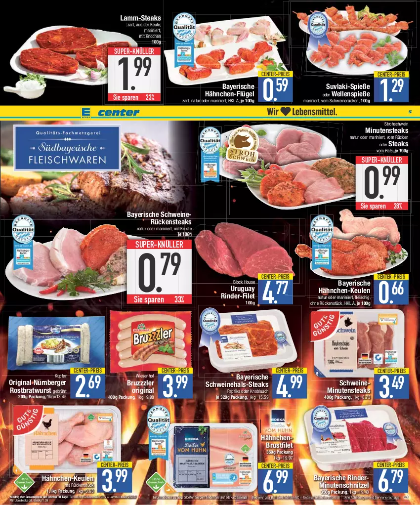 Aktueller Prospekt E Center - Angebote der Woche - von 24.07 bis 29.07.2023 - strona 5 - produkty: Berger, bratwurst, brustfilet, bruzzzler, deka, eis, elle, ente, filet, fleisch, gin, hähnchenbrust, hähnchenbrustfilet, knoblauch, lamm, minutenschnitzel, minutensteaks, natur, nürnberger, paprika, reis, rind, rinder, rostbratwurst, Rückensteak, rückensteaks, schnitzel, schwein, schweine, schweinerücken, steak, steaks, super-knüller, Ti, wein, weine, wiesenhof, wurst, ZTE