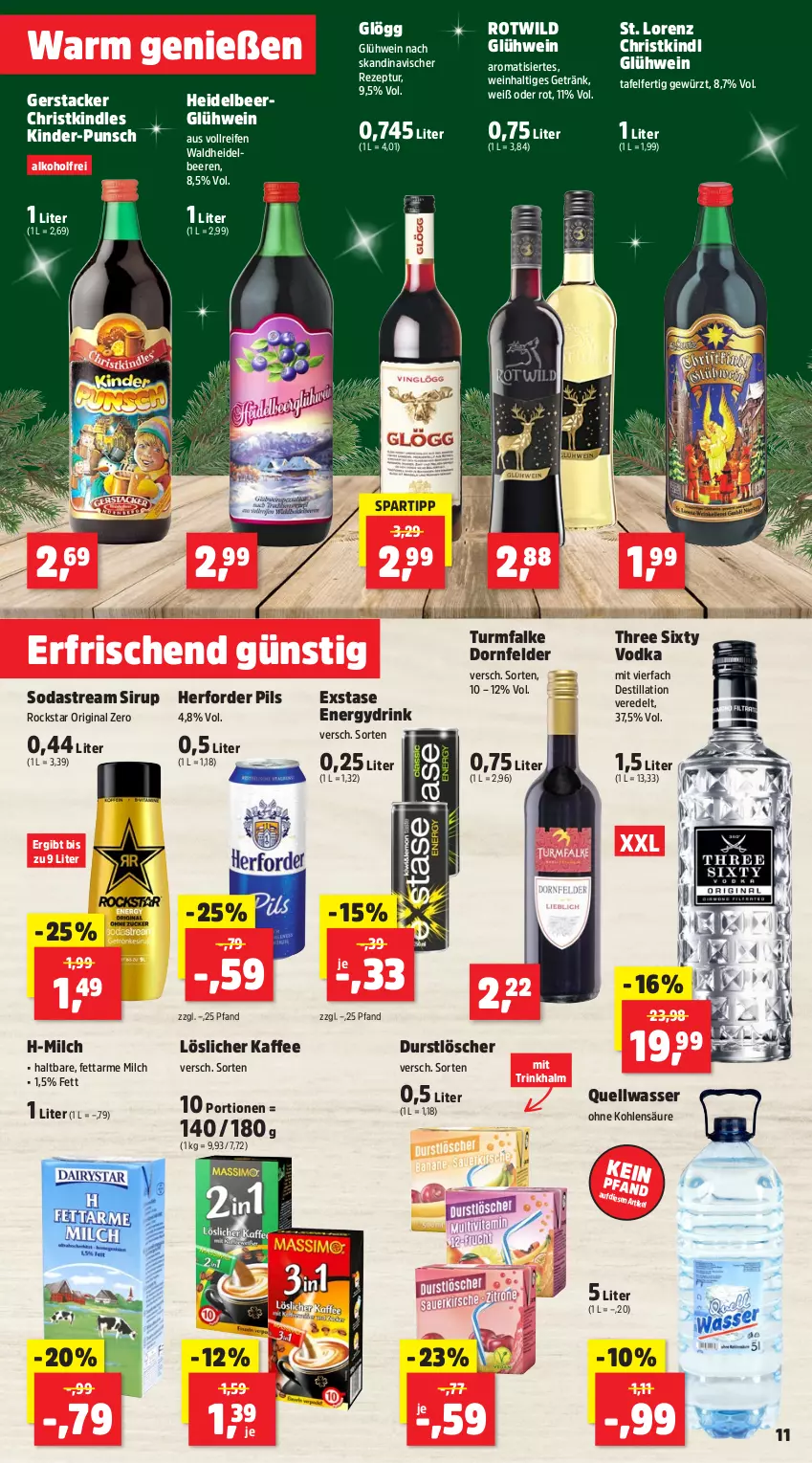 Aktueller Prospekt Thomas Philipps - von 16.12 bis 21.12.2024 - strona 11 - produkty: alkohol, beere, beeren, dornfelder, drink, durstlöscher, getränk, gewürz, gin, Glühwein, heidelbeere, heidelbeeren, kaffee, Kinder, Kindle, lorenz, löslicher kaffee, milch, pils, reifen, rezept, Rockstar, sirup, Soda, sodastream, spartipp, Three Sixty, Ti, vodka, Waldheidelbeeren, wasser, wein, Wild