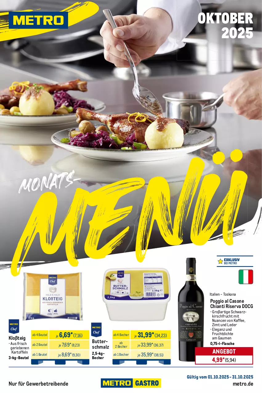Aktueller Prospekt Metro - Monats-Menü - von 01.10 bis 31.10.2025 - strona 1 - produkty: angebot, Becher, beutel, butter, Butterschmalz, chia, chianti, flasche, frucht, kaffee, kartoffel, kartoffeln, kirsch, malz, Metro, Nuance, riserva, Schmalz, Ti