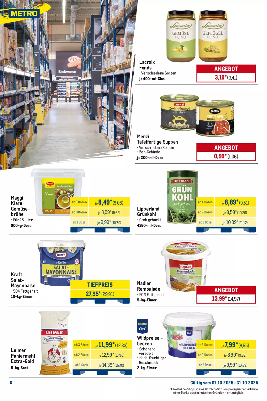Aktueller Prospekt Metro - Monats-Menü - von 01.10 bis 31.10.2025 - strona 6 - produkty: angebot, beere, beeren, braten, Brühe, delikatess sauce, eimer, eis, ente, frucht, Gemüsebrühe, gewürz, gewürzsalz, hartweizen, kartoffel, knorr, kraft, leimer, mac, maggi, mayonnaise, mehl, milch, nadler, Paniermehl, perla, pfanni, reis, remoulade, sac, salat, salz, sauce, suppe, suppen, Ti, tiefpreis, Wild, Yo