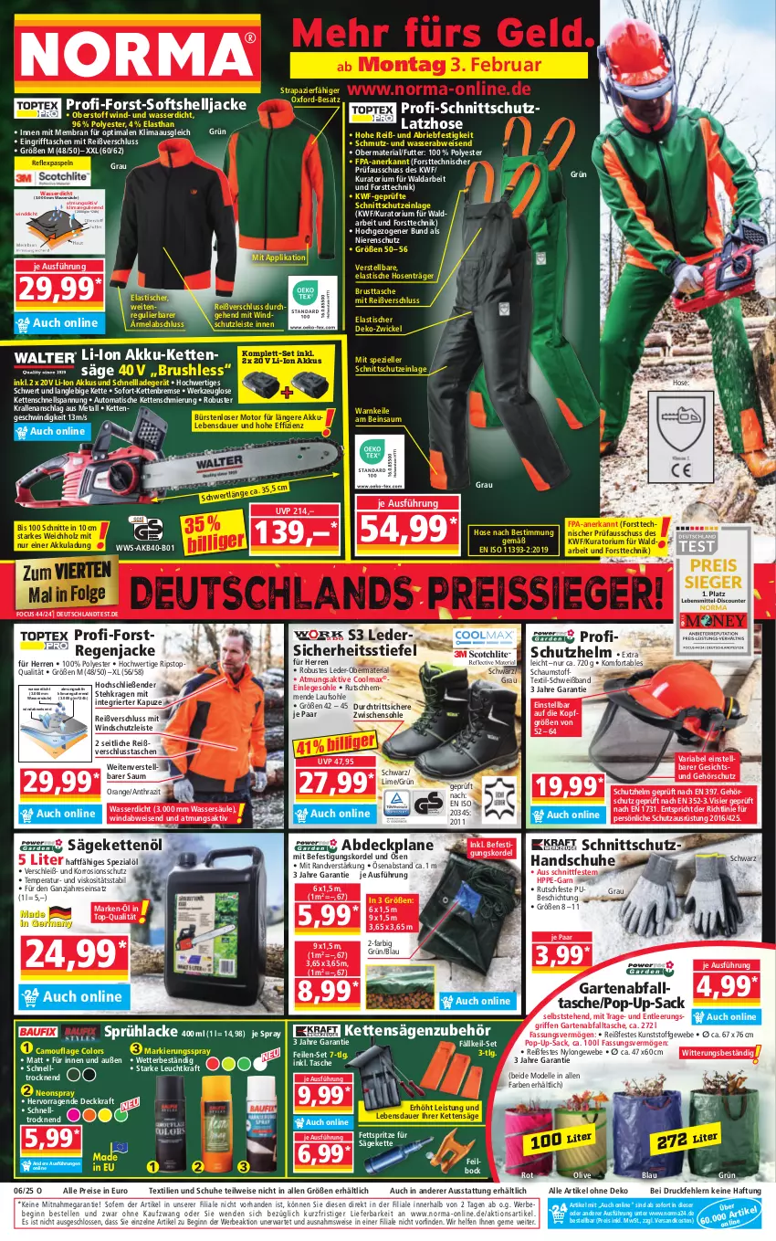 Aktueller Prospekt Norma - Norma - von 03.02 bis 10.02.2025 - strona 1 - produkty: abdeckplane, akku, asti, auer, auto, Bebe, brie, bürste, bürsten, dell, eis, elle, fisch, Garten, gin, handschuhe, Holz, hose, hosen, HP, Jacke, Kette, kraft, lack, Lacke, ladegerät, Latzhose, LG, Mode, ndk, olive, orange, reis, reiss, Ria, sac, säge, schnellladegerät, schuhe, Spezi, Sprühlack, Tasche, taschen, Ti, tisch, wasser, werkzeug, WICK, Windschutz