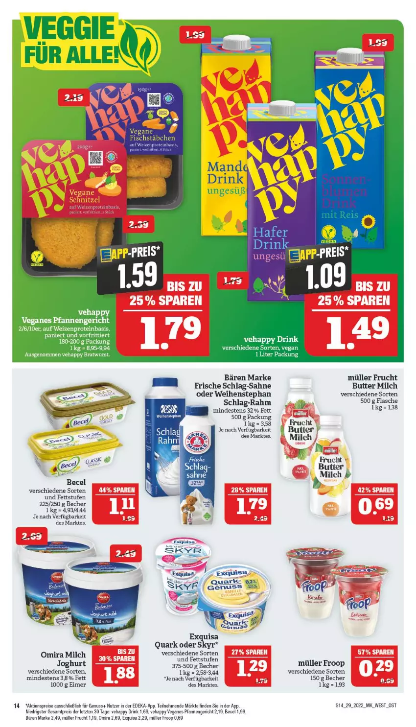 Aktueller Prospekt Marktkauf - Prospekt - von 17.07 bis 23.07.2022 - strona 14 - produkty: aktionspreis, becel, Becher, butter, deka, drink, eimer, eis, exquisa, flasche, froop, frucht, milch, Müller, müller froop, nuss, pfanne, pfannen, quark, reis, sahne, Skyr, Ti, weihenstephan, ZTE