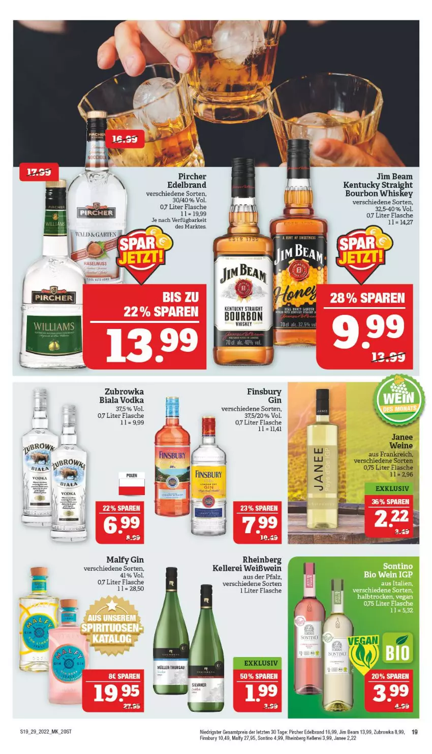 Aktueller Prospekt Marktkauf - Prospekt - von 17.07 bis 23.07.2022 - strona 19 - produkty: bio, bourbon, eis, elle, finsbury, flasche, Garten, gin, jim beam, kentucky straight, Müller, Müller-Thurgau, pircher, reis, Ti, tuc, vodka, wein, weine, Weißwein, ZTE