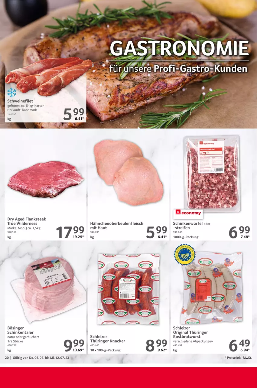 Aktueller Prospekt Selgros - Food - von 06.07 bis 12.07.2023 - strona 20 - produkty: bratwurst, eis, filet, Flanksteak, fleisch, gin, knacker, natur, original thüringer, reifen, reis, ring, rostbratwurst, schinken, schwein, schweine, schweinefilet, steak, thüringer rostbratwurst, Ti, wein, weine, Wild, würfel, wurst