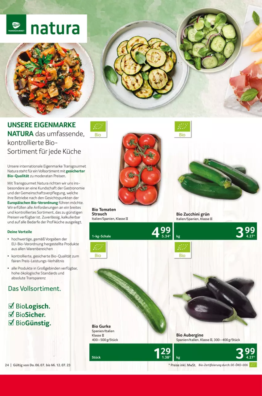 Aktueller Prospekt Selgros - Food - von 06.07 bis 12.07.2023 - strona 24 - produkty: aubergine, binden, bio, Brei, eis, gin, gurke, küche, Mode, natur, natura, Rauch, reis, Schal, Schale, Ti, tomate, tomaten, trolli, zucchini