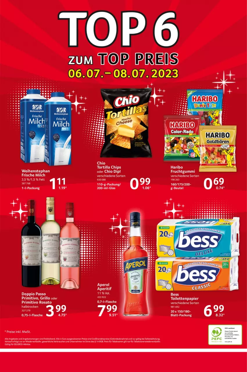 Aktueller Prospekt Selgros - Food - von 06.07 bis 12.07.2023 - strona 32 - produkty: angebot, angebote, aperitif, aperol, chips, dip, doppio passo, eis, flasche, frische milch, frucht, fruchtgummi, grill, grillo, haribo, LG, milch, passo, primitivo, Rauch, reis, rosato, tee, Ti, tortilla, Tortilla Chips, weihenstephan