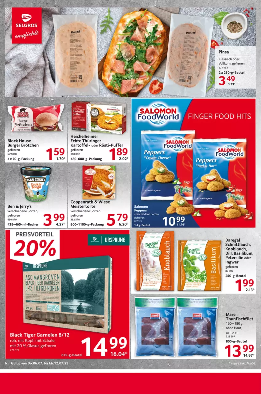 Aktueller Prospekt Selgros - Food - von 06.07 bis 12.07.2023 - strona 6 - produkty: basilikum, Becher, beutel, brötchen, coppenrath, eimer, eis, filet, fisch, garnelen, ingwer, knoblauch, korn, lack, Meister, petersilie, preisvorteil, regal, reis, rel, ring, salomon, schnittlauch, tee, thunfisch, Ti, torte