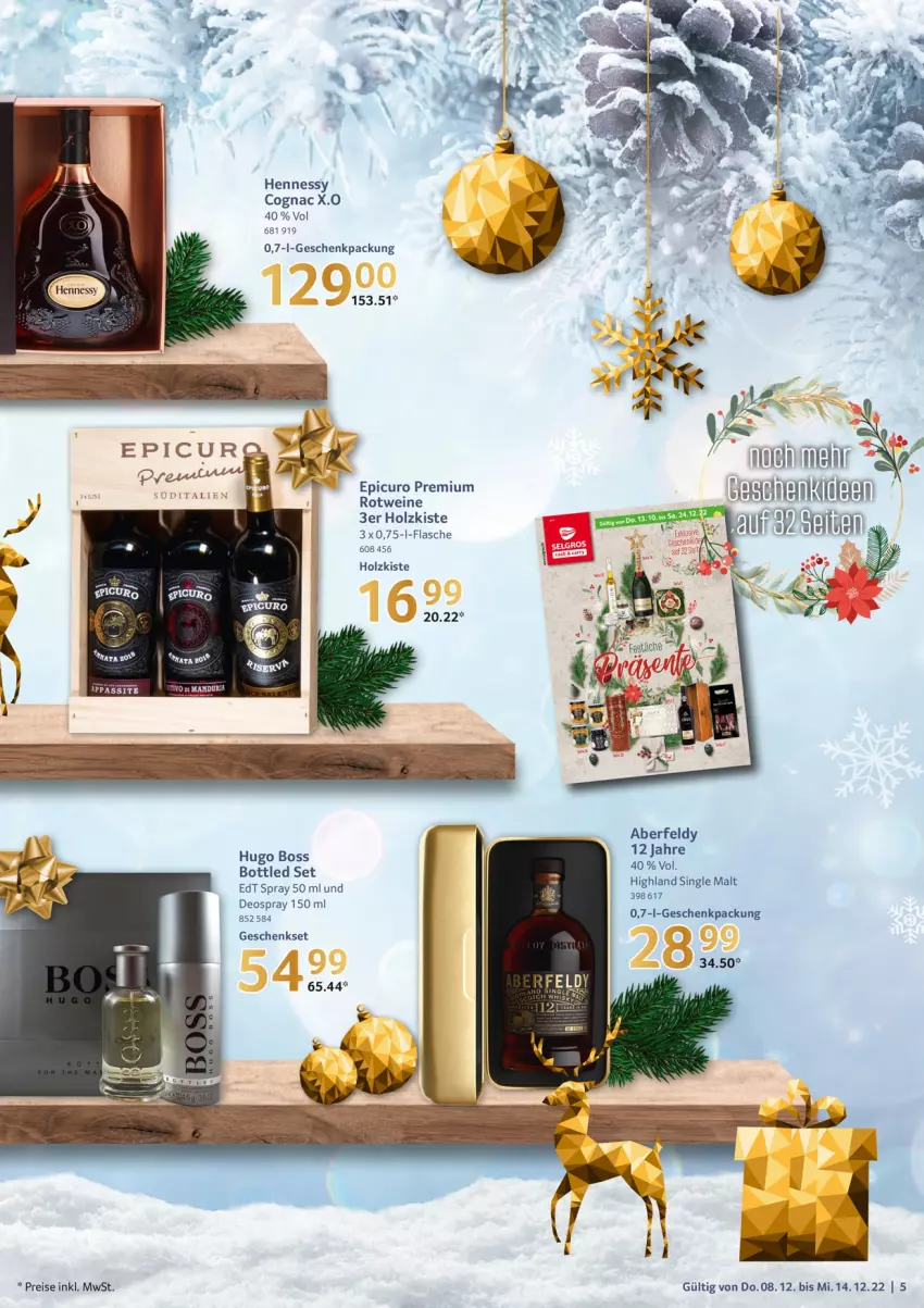 Aktueller Prospekt Selgros - Food - von 08.12 bis 14.12.2022 - strona 5 - produkty: boss, Cognac, deo, deospray, deospray 150 ml, edt spray, eis, flasche, geschenkpackung, geschenkset, Holz, hugo, hugo boss, reis, single malt, Ti