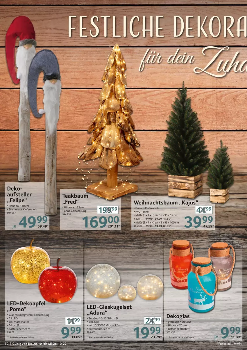 Aktueller Prospekt Selgros - Nonfood - von 20.10 bis 26.10.2022 - strona 30 - produkty: batterie, Bau, beleuchtung, elle, Glaskugel, Holz, Kugel, leds, Schal, teller, Weihnachtsbaum