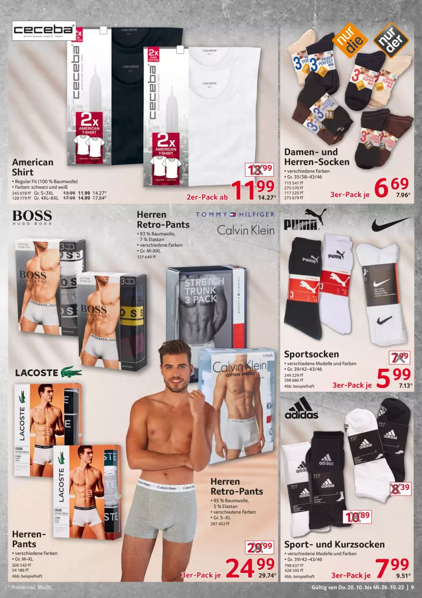 Aktueller Prospekt Selgros - Nonfood - von 20.10 bis 26.10.2022 - strona 9 - produkty: Bau, baumwolle, boss, calvin klein, dell, eis, elle, herren-socken, hugo, Lacoste, Mode, Pants, shirt, socken, Sport, sportsocken, tee, Ti, wolle