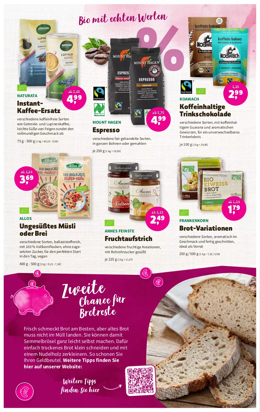 Aktueller Prospekt Denns Biomarkt - Prospekte - von 15.02 bis 28.02.2023 - strona 8 - produkty: aufstrich, ball, beutel, bio, bohne, bohnen, Brei, brot, espresso, Feigen, frucht, fruchtaufstrich, gewürz, Holz, instantkaffee, kaffee, korn, leine, mac, müsli, natur, natura, nudel, Rana, Ria, rohrzucker, rwe, schnitten, schoko, schokolade, Semmel, Semmelbrösel, Ti, tisch, ZTE, zucker