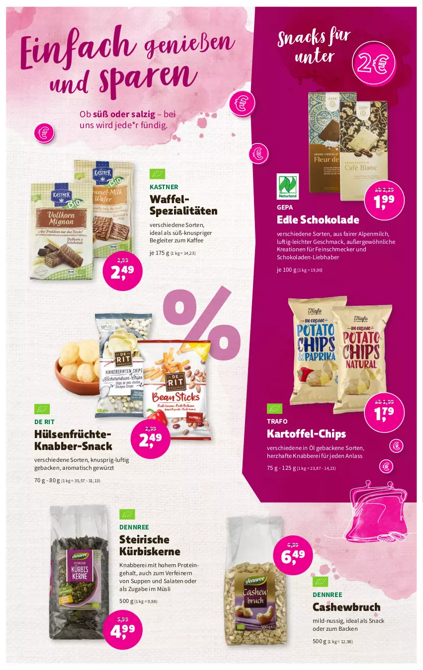 Aktueller Prospekt Denns Biomarkt - Prospekte - von 15.02 bis 28.02.2023 - strona 9 - produkty: alpenmilch, Cashew, chips, dennree, feinschmecker, früchte, geback, gewürz, hülsenfrüchte, kaffee, kartoffel, Kürbis, kürbiskerne, mac, milch, müsli, nuss, salat, salate, salz, schoko, schokolade, schokoladen, senf, snack, snacks, Spezi, suppe, suppen, Ti, tisch