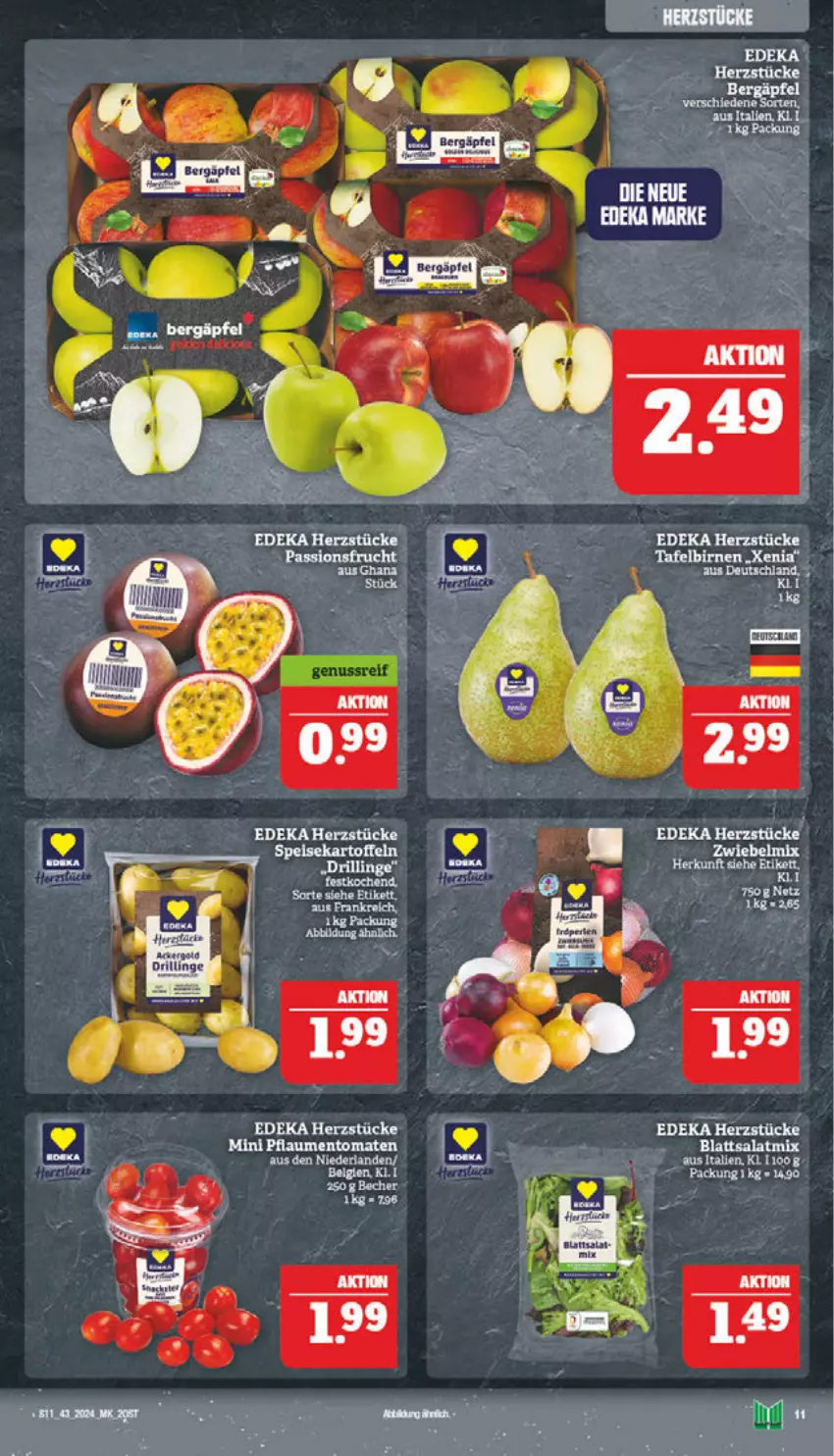 Aktueller Prospekt Marktkauf - Prospekt - von 20.10 bis 26.10.2024 - strona 11 - produkty: Birnen, deka, frucht, passionsfrucht, pflaume, pflaumen, salat, Salatmix, tafelbirnen, Ti, tomate, tomaten, zwiebel