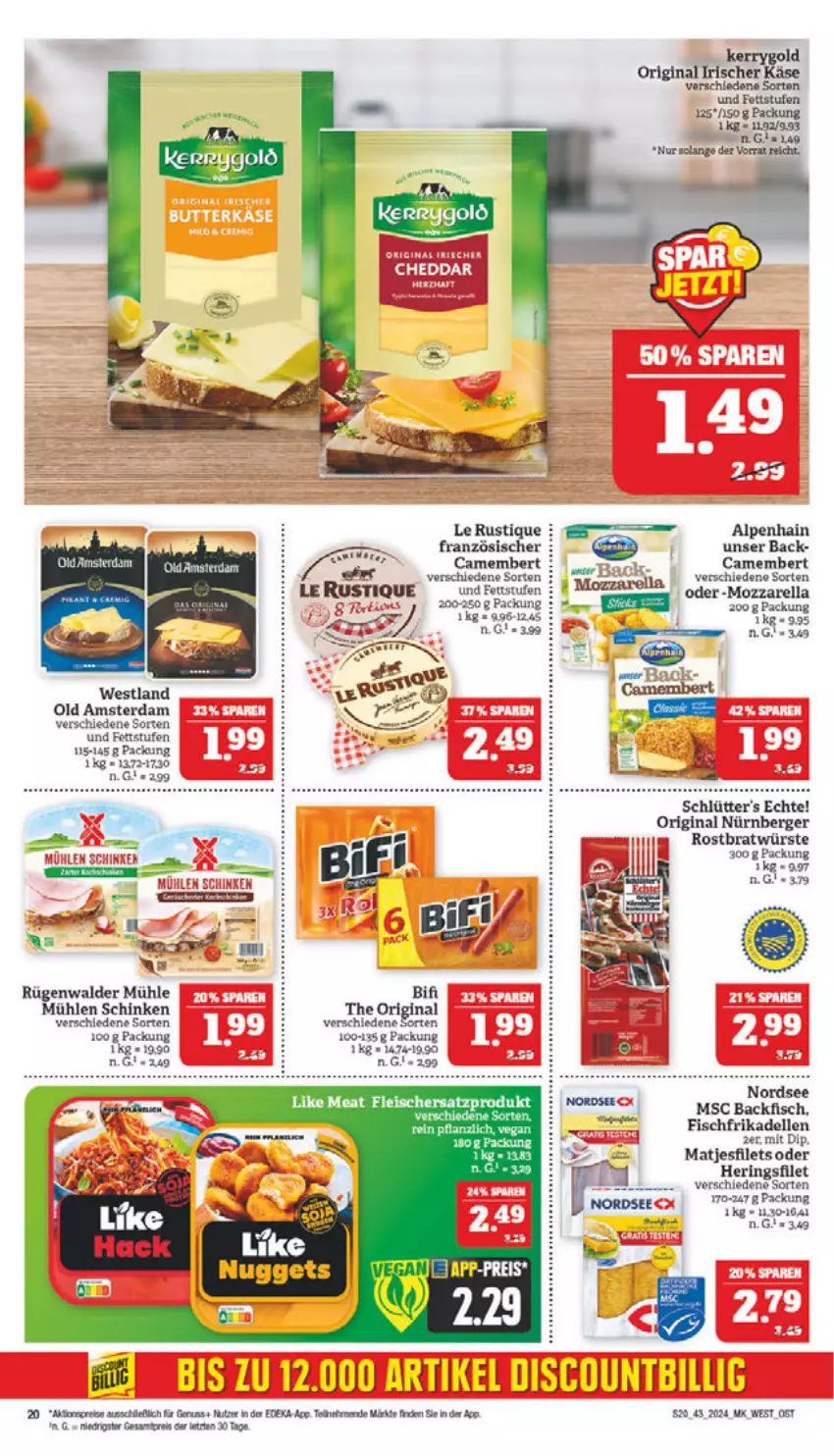 Aktueller Prospekt Marktkauf - Prospekt - von 20.10 bis 26.10.2024 - strona 20 - produkty: aktionspreis, Alpenhain, backfisch, Berger, bifi, camembert, deka, dell, dip, eis, elle, filet, filets, fisch, frikadellen, gin, hering, Herings, Käse, kerrygold, Le Rustique, LG, mozzarella, mühlen schinken, Nordsee, nürnberger, nuss, Old Amsterdam, reis, rel, ring, rügenwalder, rügenwalder mühle, schinken, tee, Ti, ZTE