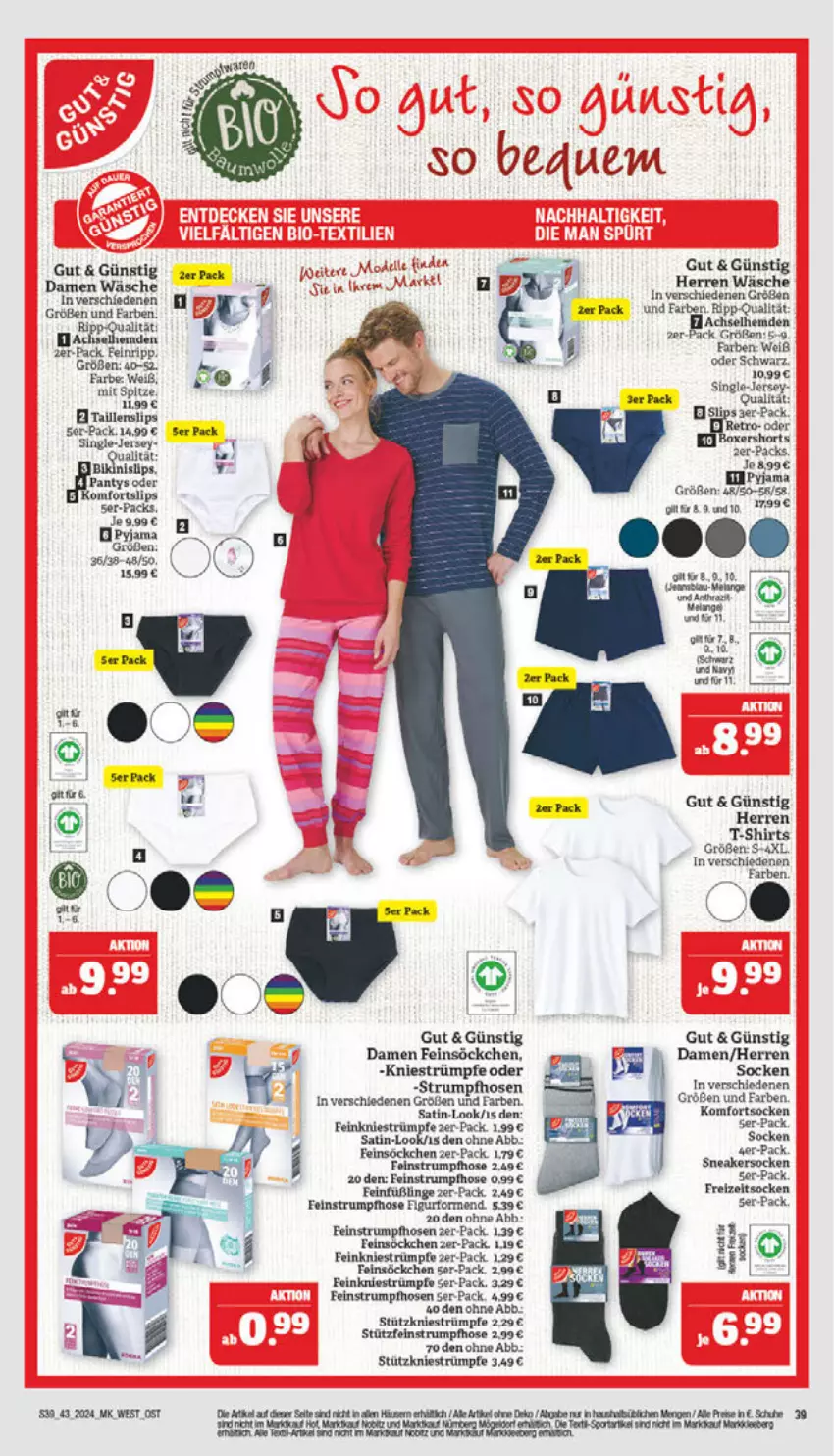 Aktueller Prospekt Marktkauf - Prospekt - von 20.10 bis 26.10.2024 - strona 39 - produkty: achselhemd, aust, bikini, Freizeitsocken, Füßlinge, hemd, hemden, hose, hosen, panty, Pyjama, rum, schuhe, shirt, shirts, slip, slips, sneaker, sneakersocken, söckchen, socken, Sport, strümpfe, Strumpfhose, T-Shirt, Taillenslip, Ti