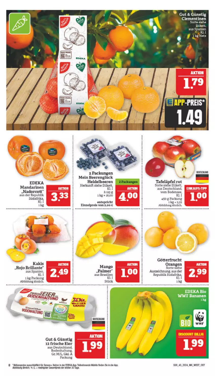 Aktueller Prospekt Marktkauf - Prospekt - von 20.10 bis 26.10.2024 - strona 8 - produkty: aktionspreis, beere, beeren, deka, eier, eis, fisch, fische, frucht, heidelbeere, heidelbeeren, Kaki, LG, mandarine, mandarinen, mango, nuk, orange, orangen, reis, Ria, tafeläpfel, Ti, Yo