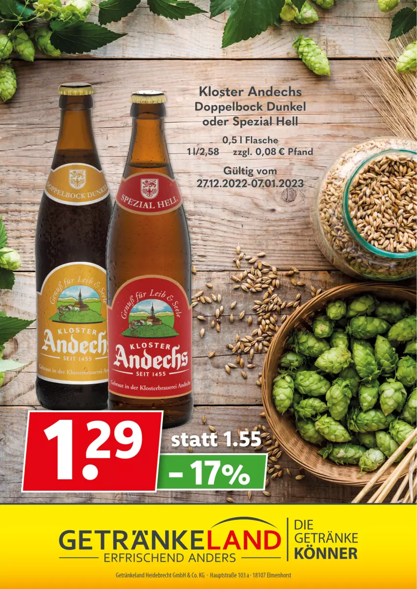 Aktueller Prospekt Getraenkeland - von 27.12.2022 bis 07.01.2023 - strona 9 - produkty: Elan, flasche, getränk, getränke, Kloster Andechs, Spezi