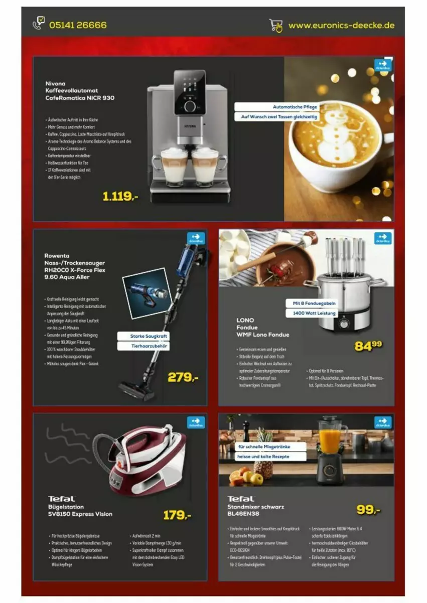 Aktueller Prospekt Euronics - Prospekte - von 06.12 bis 12.12.2023 - strona 3 - produkty: aqua, auto, bügel, Bügelstation, eis, Fondue, gabel, kaffee, kaffeevollautomat, Mixer, ndk, Nivona, Schal, standmixer, tasse, tee, Ti, Tiere, tisch, WMF