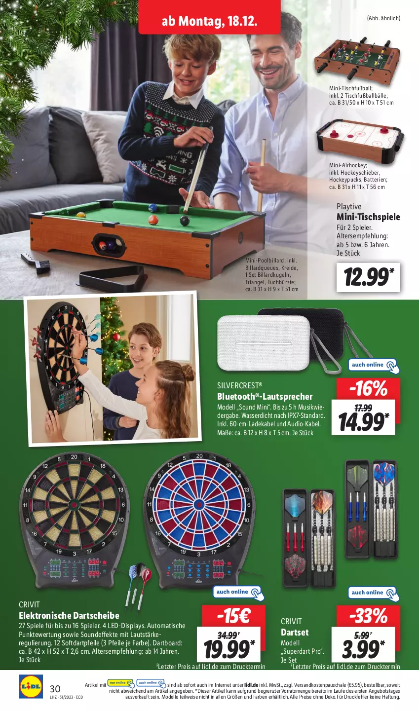 Aktueller Prospekt Lidl - Aktionsprospekt - von 18.12 bis 23.12.2023 - strona 34 - produkty: angebot, auto, ball, batterie, batterien, bluetooth®-lautsprecher, bürste, crivit, deka, dell, eis, Elektro, elle, Fußball, Kreide, Kugel, ladekabel, lautsprecher, lays, Mode, ndk, pool, reis, Ria, Schal, Schale, silvercrest, Spiele, Ti, tisch, tuc, wasser, ZTE