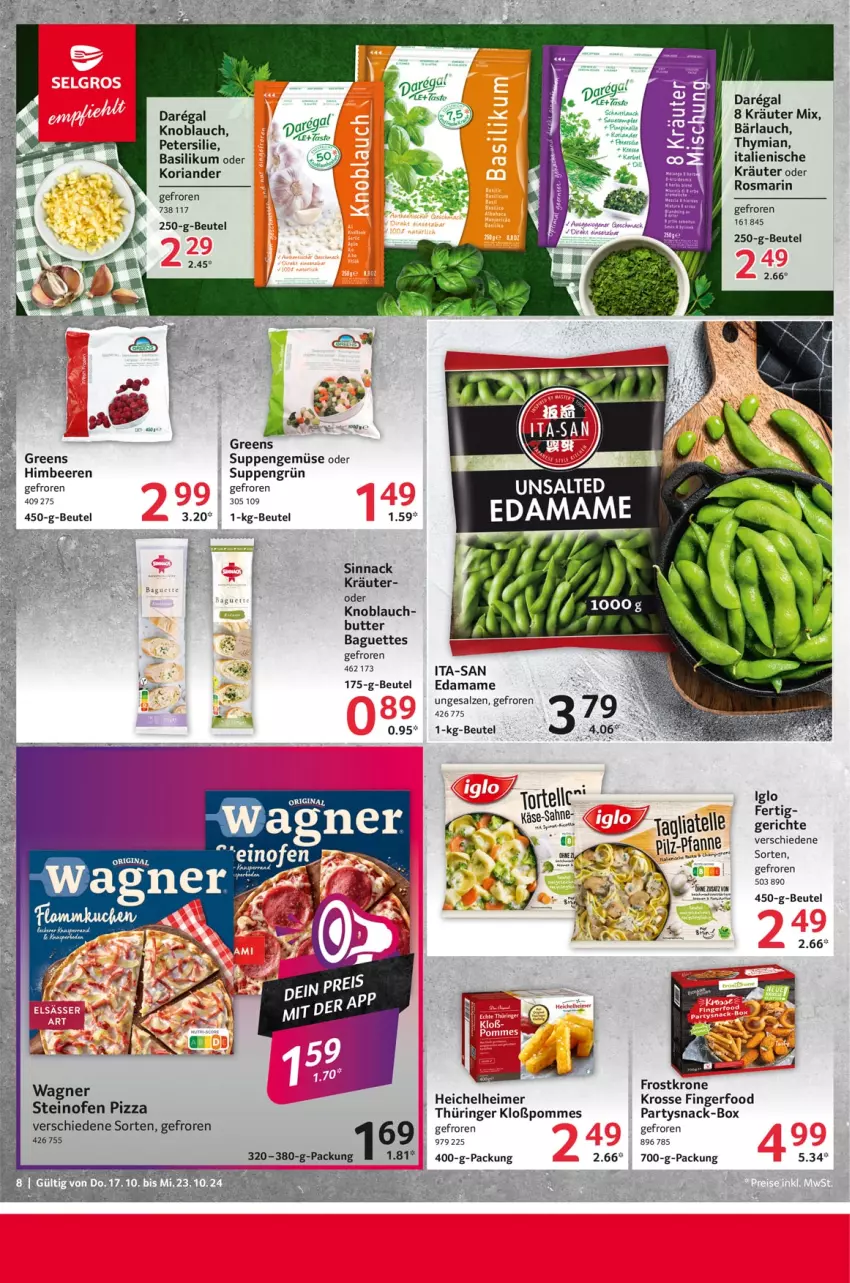 Aktueller Prospekt Selgros - Food - von 17.10 bis 23.10.2024 - strona 8 - produkty: aeg, arla, baguette, baguettes, basilikum, beere, beeren, beutel, butter, eimer, gin, himbeer, himbeere, himbeeren, iglo, knoblauch, Koriander, kräuter, krone, mam, petersilie, pommes, regal, rel, Ria, ring, salz, sinnack, snack, suppe, suppen, Ti