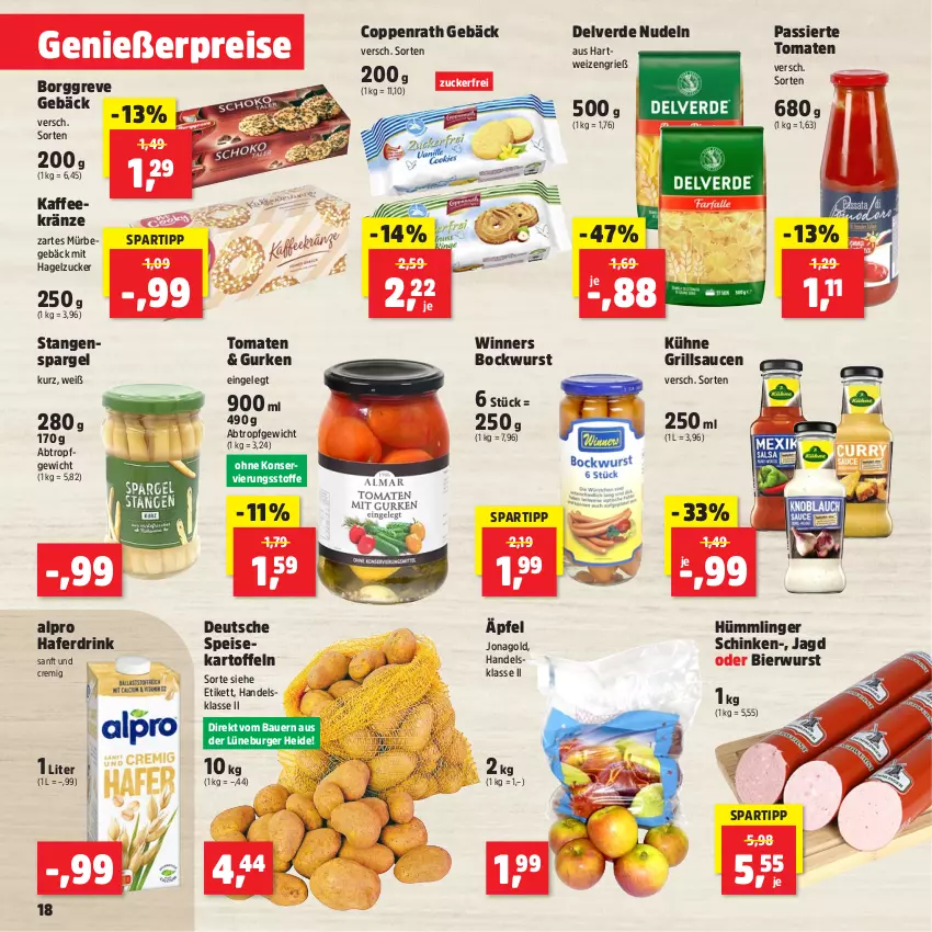 Aktueller Prospekt Thomas Philipps - von 02.12 bis 07.12.2024 - strona 19 - produkty: alpro, auer, Bau, Bauer, bier, bockwurst, burger, coppenrath, Coppenrath Gebäck, drink, eis, erde, grill, grillsauce, gurke, gurken, hafer, Haferdrink, hartweizen, kaffee, kartoffel, kartoffeln, Kühne, nudel, nudeln, reis, sauce, saucen, schinken, spargel, spartipp, speisekartoffeln, stangenspargel, Ti, tomate, tomaten, wurst, zucker