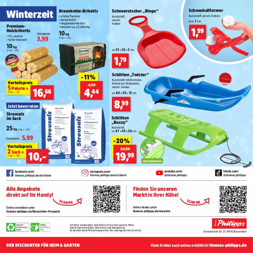 Aktueller Prospekt Thomas Philipps - von 02.12 bis 07.12.2024 - strona 25 - produkty: abholpreise, alle preise sind abholpreise, angebot, angebote, ball, braun, briketts, Clin, discount, eis, Garten, Handy, Holz, Holzbriketts, lamm, papier, reis, sac, salz, Schlitten, Ti, vorteilspreis, Yo