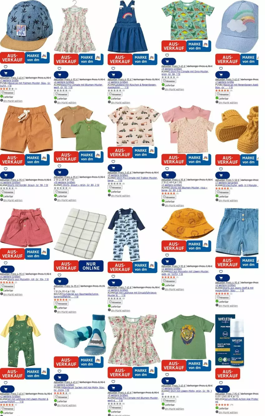 Aktueller Prospekt Dm Drogerie - Prospekte - von 08.09 bis 17.09.2025 - strona 20 - produkty: blume, blumen, braun, Cap, eis, elle, ente, Holz, hose, Langarmshirt, Latzhose, reis, rum, rwe, schuhe, Serum, shirt, shirts, shorts, socken, T-Shirt, Ti, tisch, usb, weleda